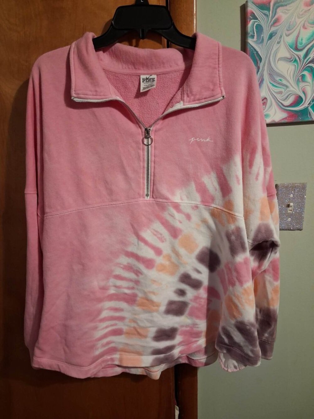 VS Pink Pullover Size Large Tie Dye